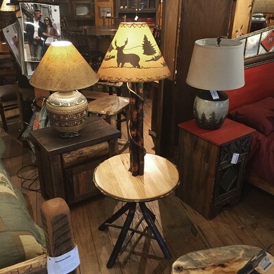 Hickory Floor Lamp With Table
