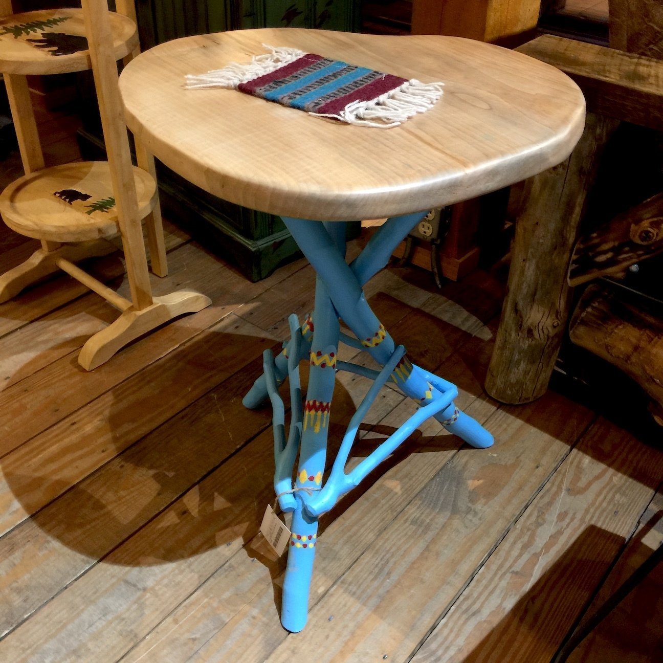 Tripod Table w/maple top base blue ,Indian design