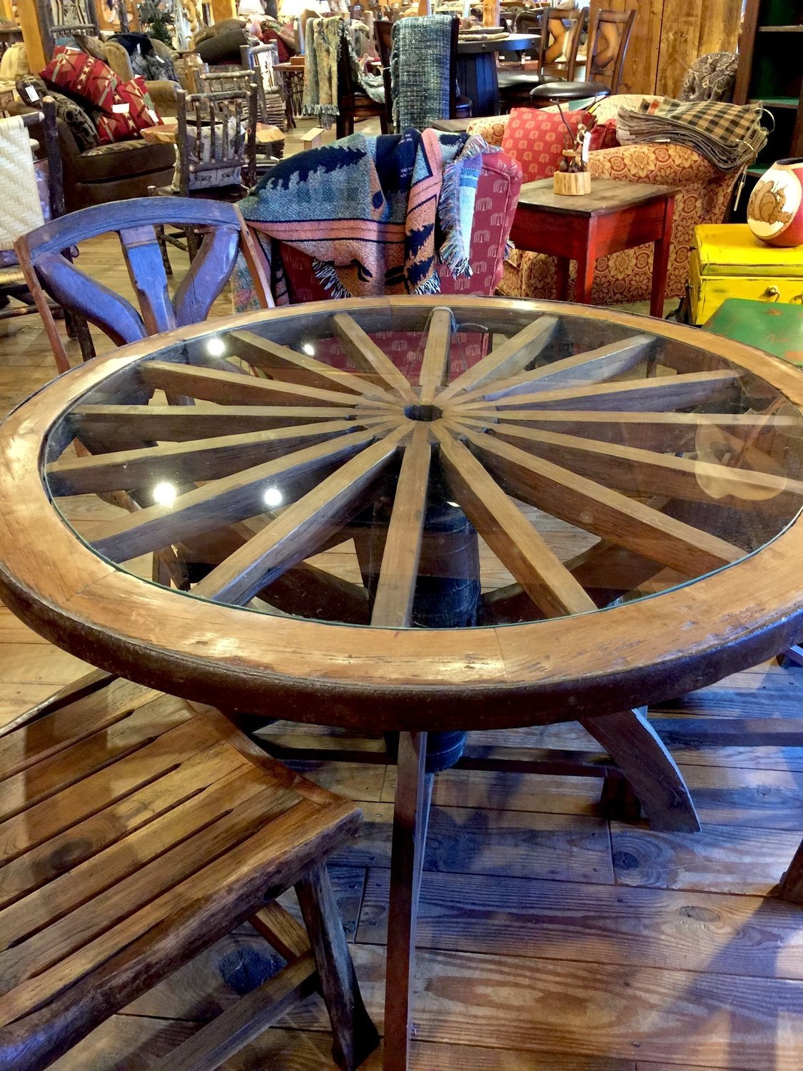 Wagon Wheel Glass Table