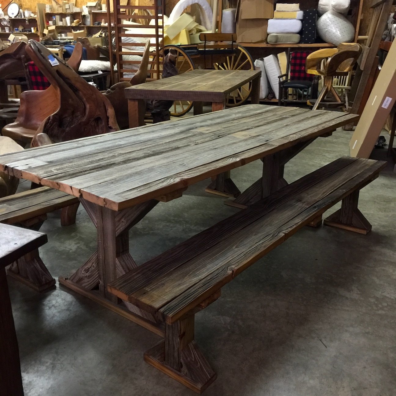 Silo Weathered Gray Table and 2 Benches (built in 70's)