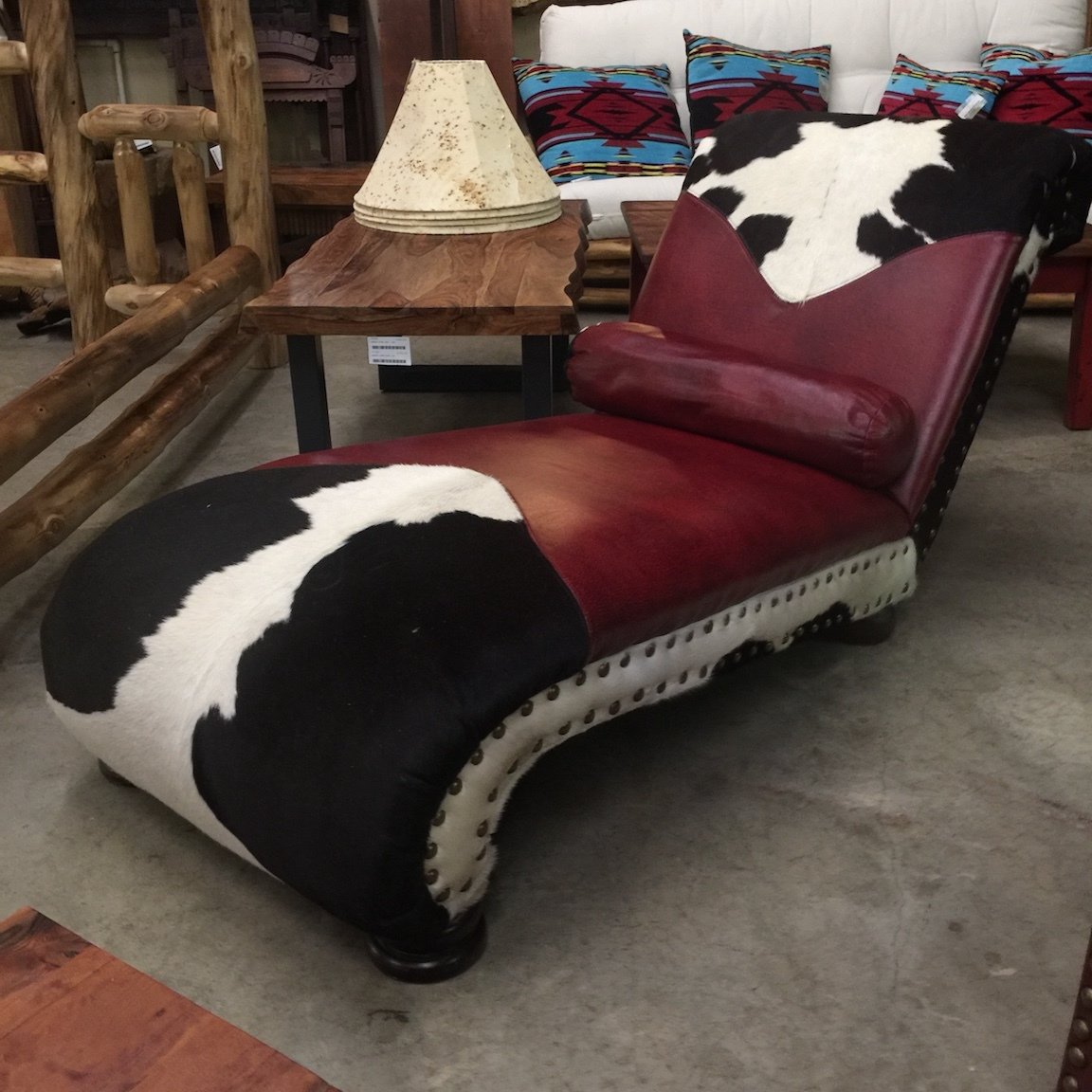 Leather and Cowhide Chaise