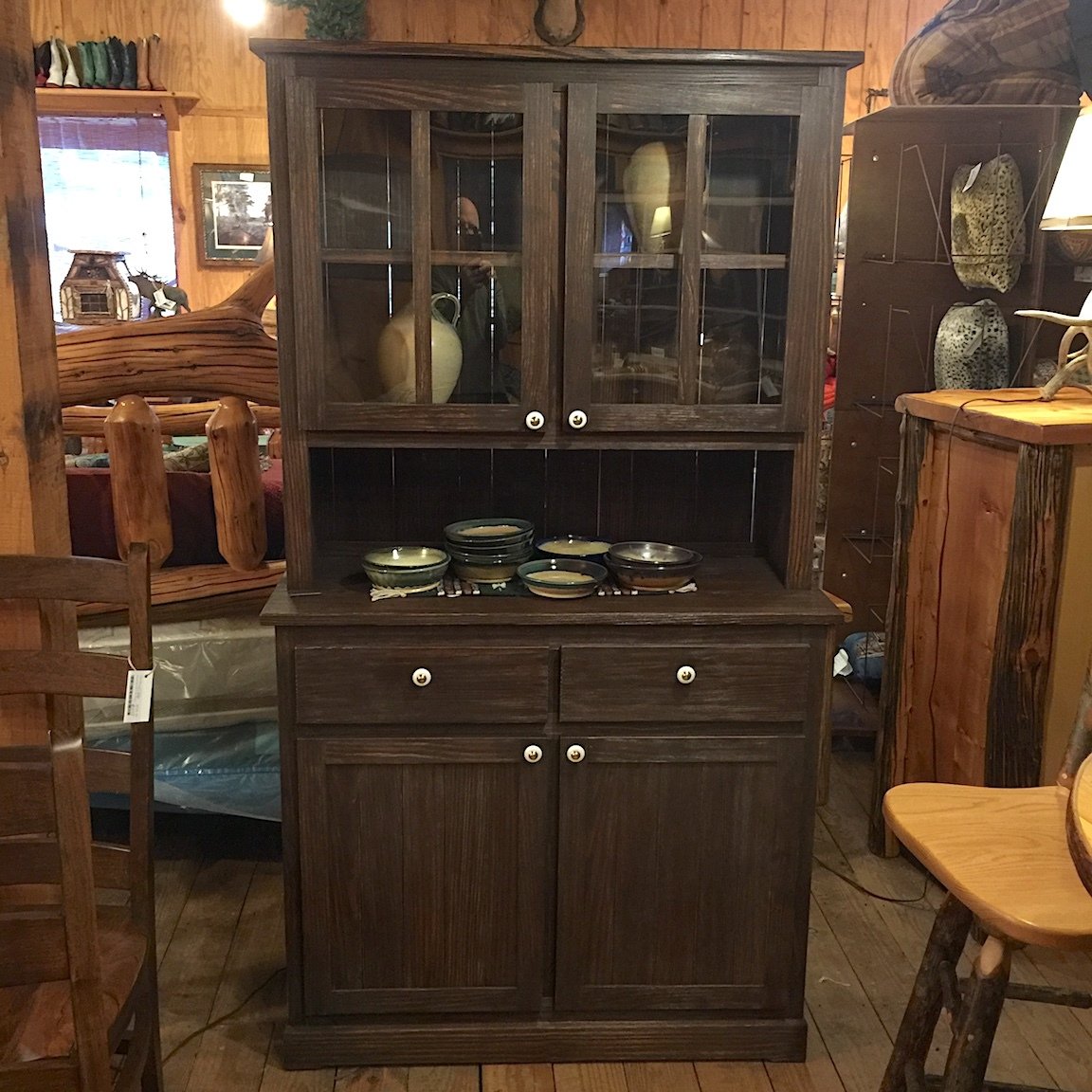 Yellow Pine Hutch and Buffet, stained Dark Walnut