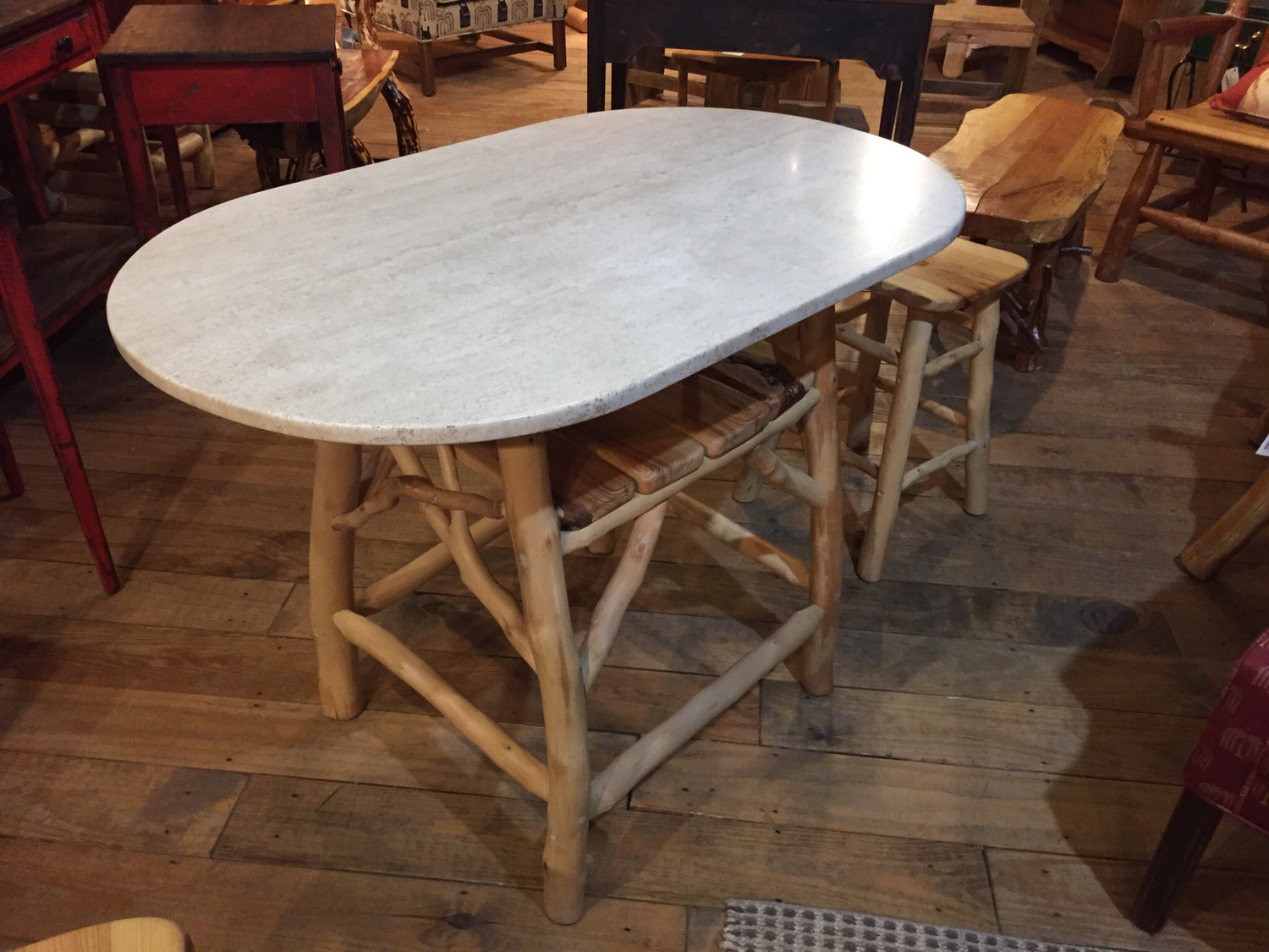 Game/Breakfast Table with Peeled Fruitwood Base