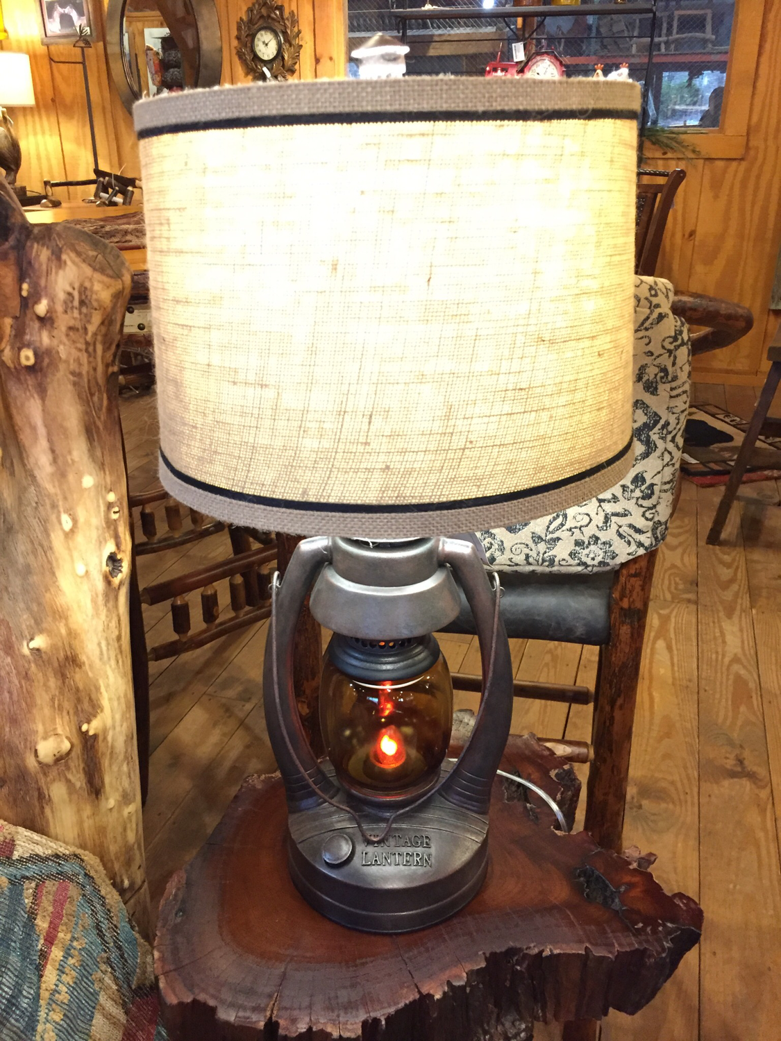 26"H Vintage Lantern Table Lamp Rusty Silver
