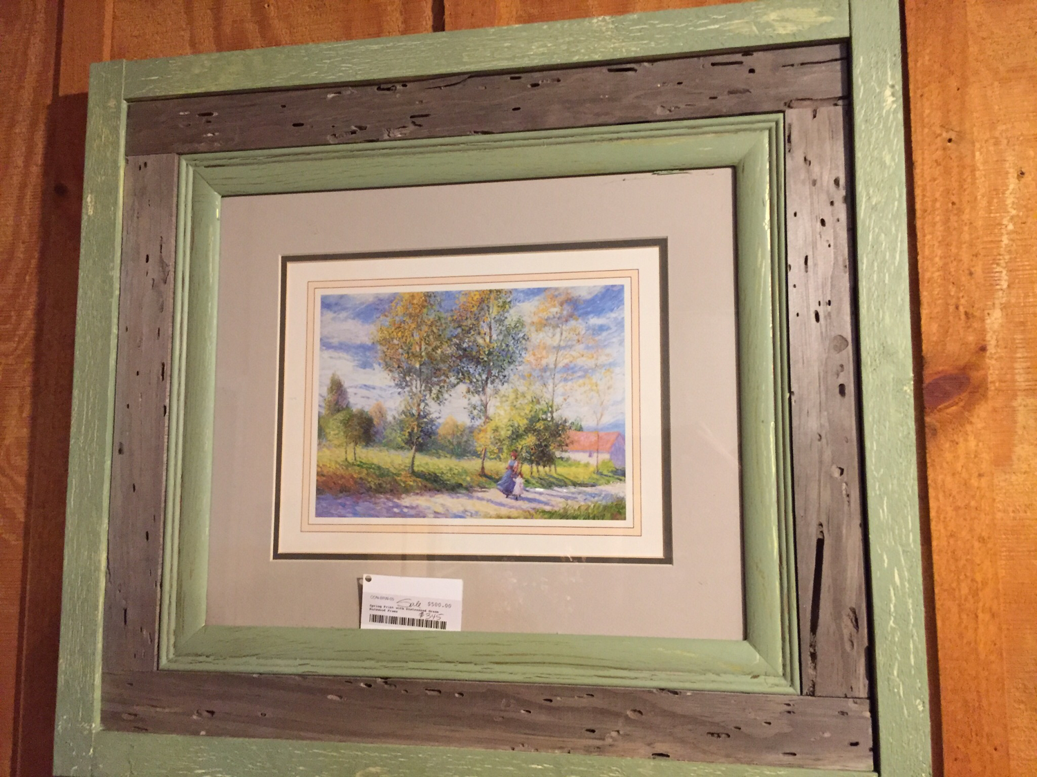 Spring Print with Distressed Green Barnwood Frame