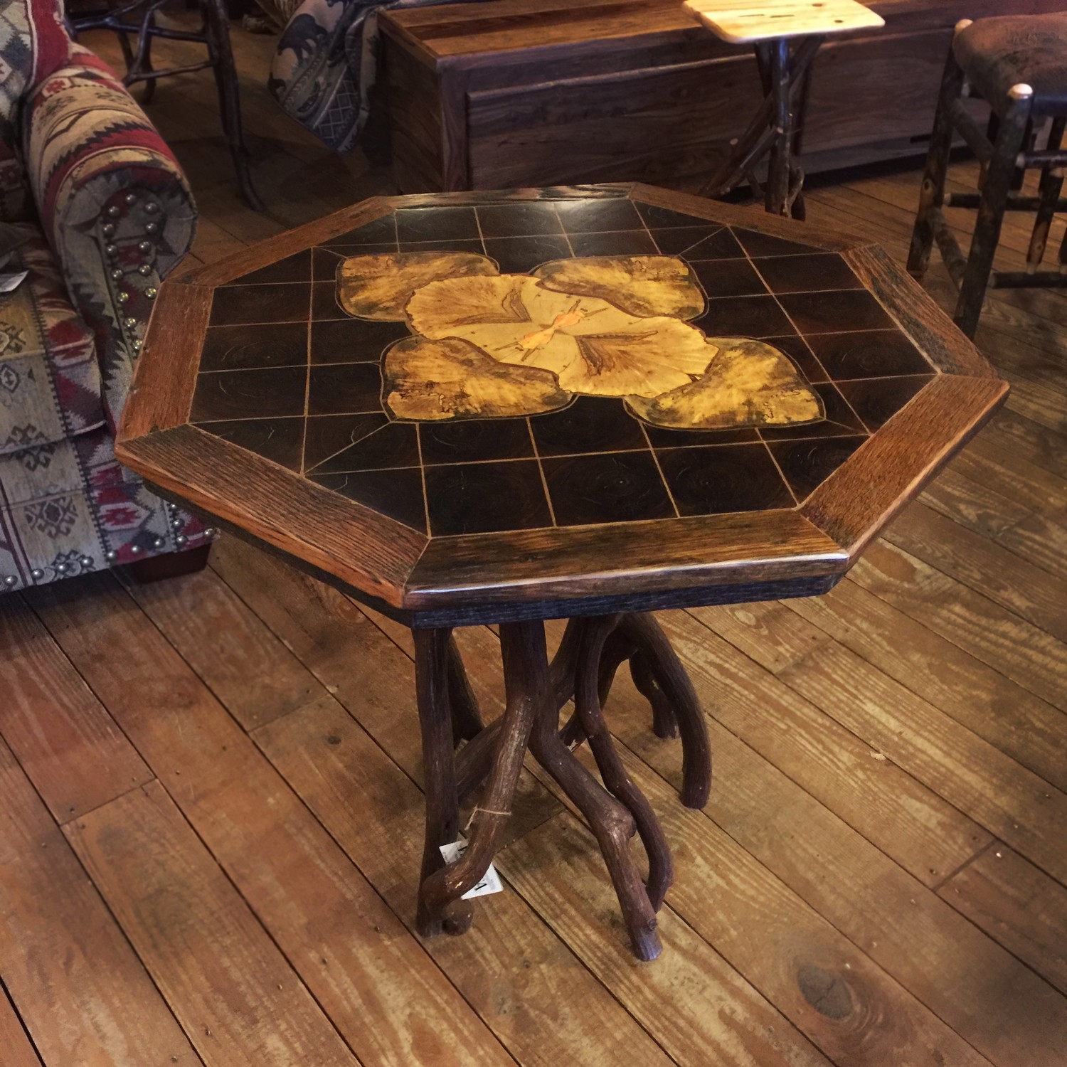 Octagon Inlaid Rustic Occasional Table
