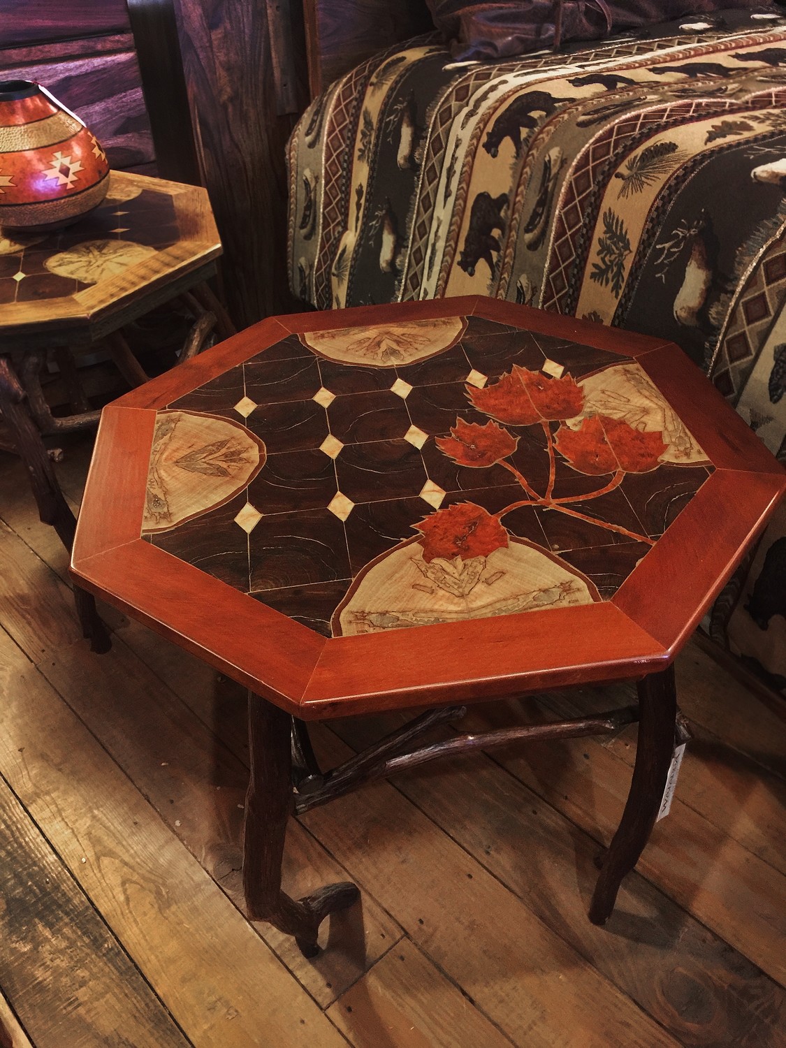 Octagon Rustic Inlaid Side Table