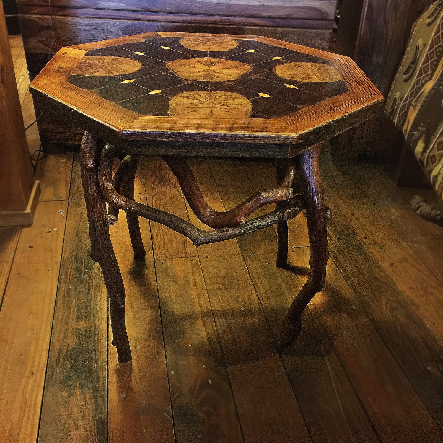 Octagon Inlaid Side Table 27" With Weathered Chestnut Trim