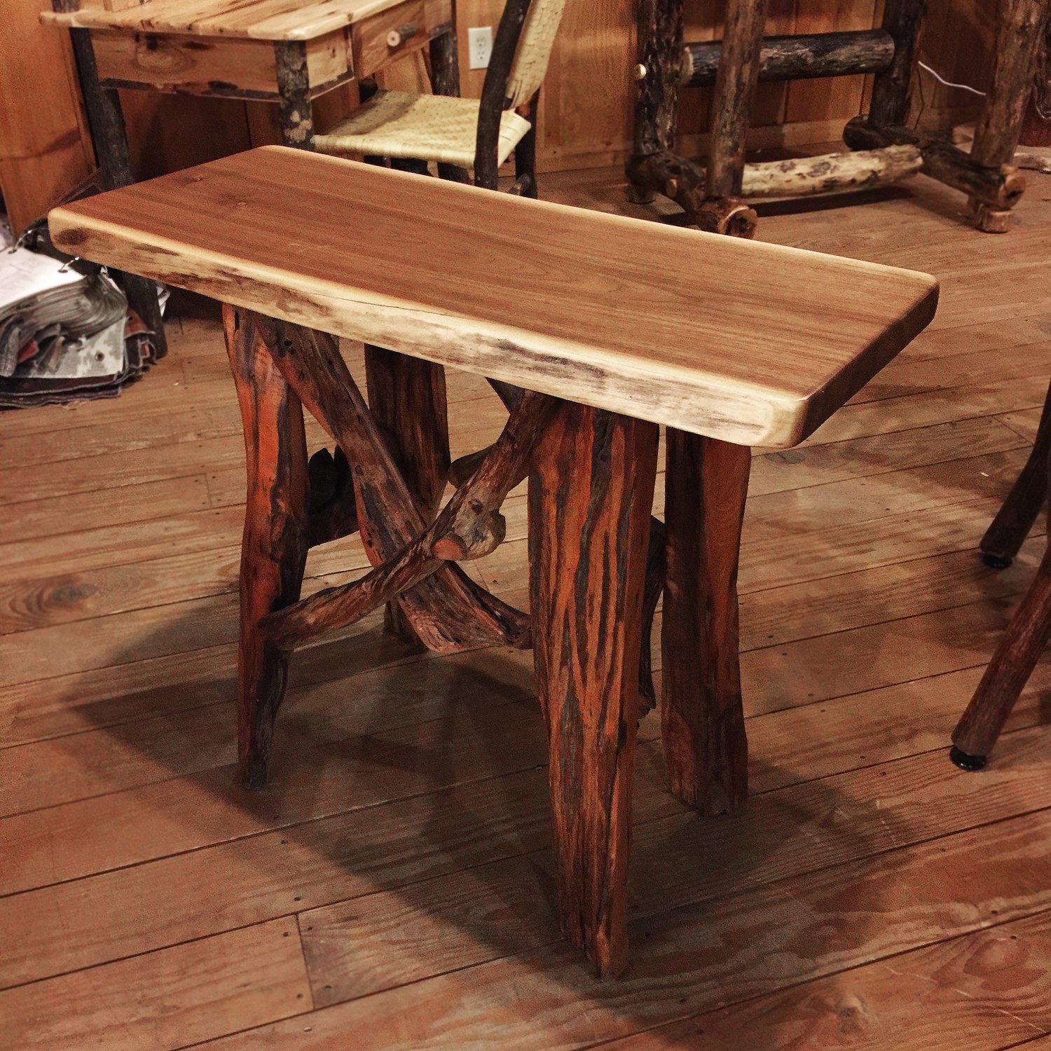 Walnut Sofa Table with Driftwood Legs