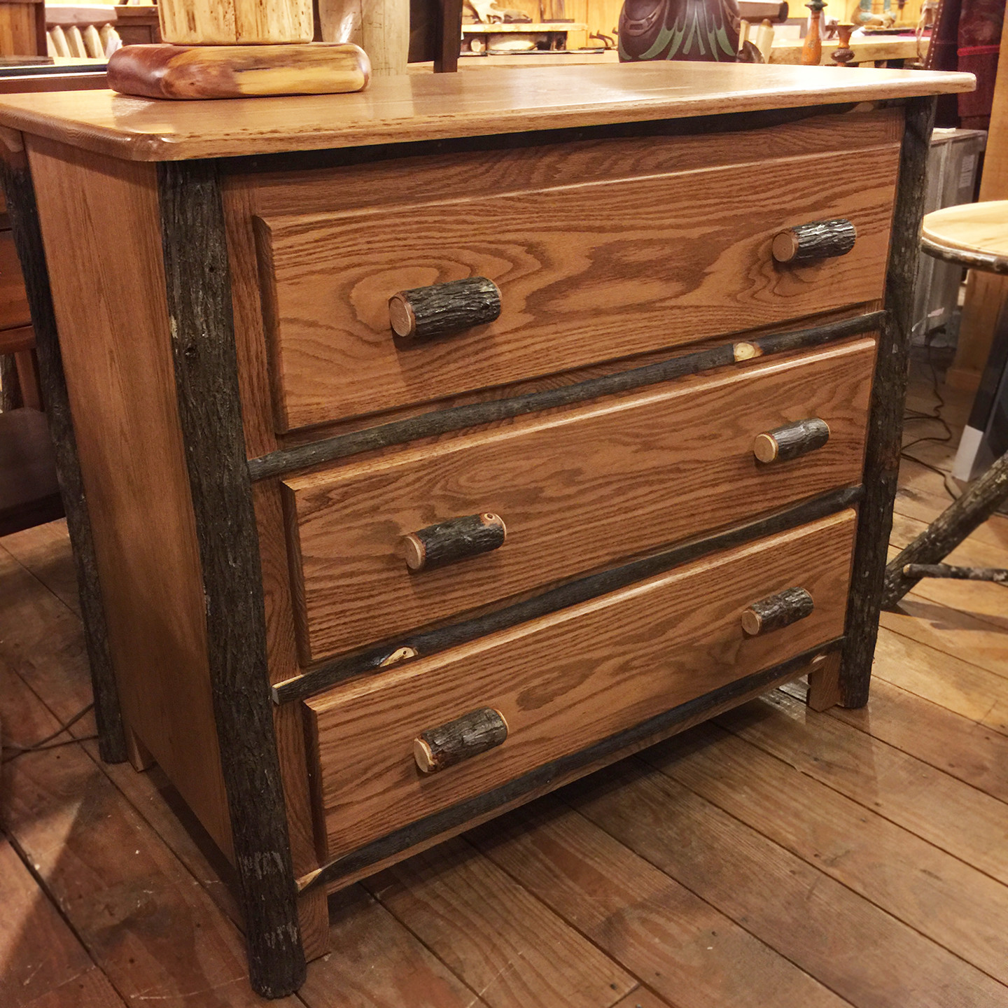 3 Drawer Hickory Chest with Oak
