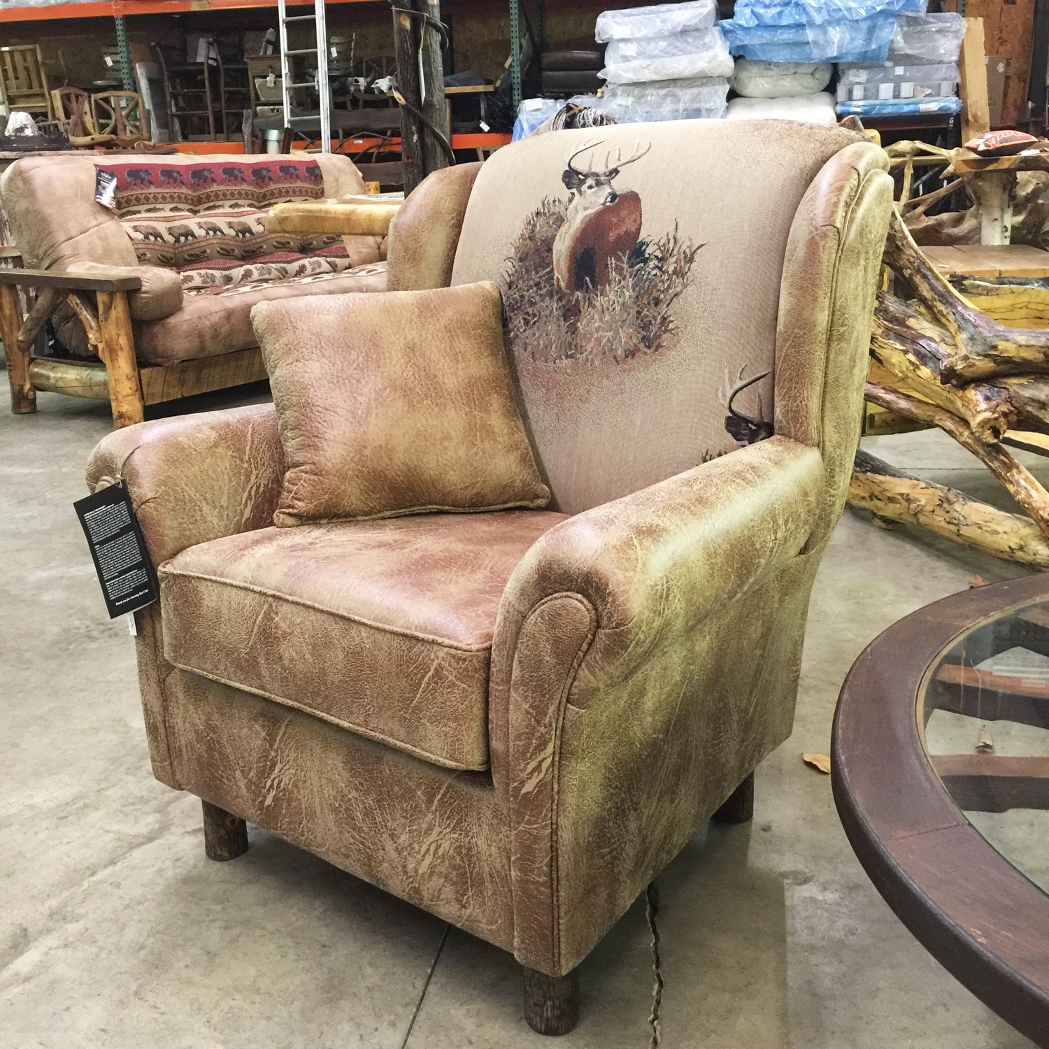 Wing Chair w/ Hickory Legs - Deer