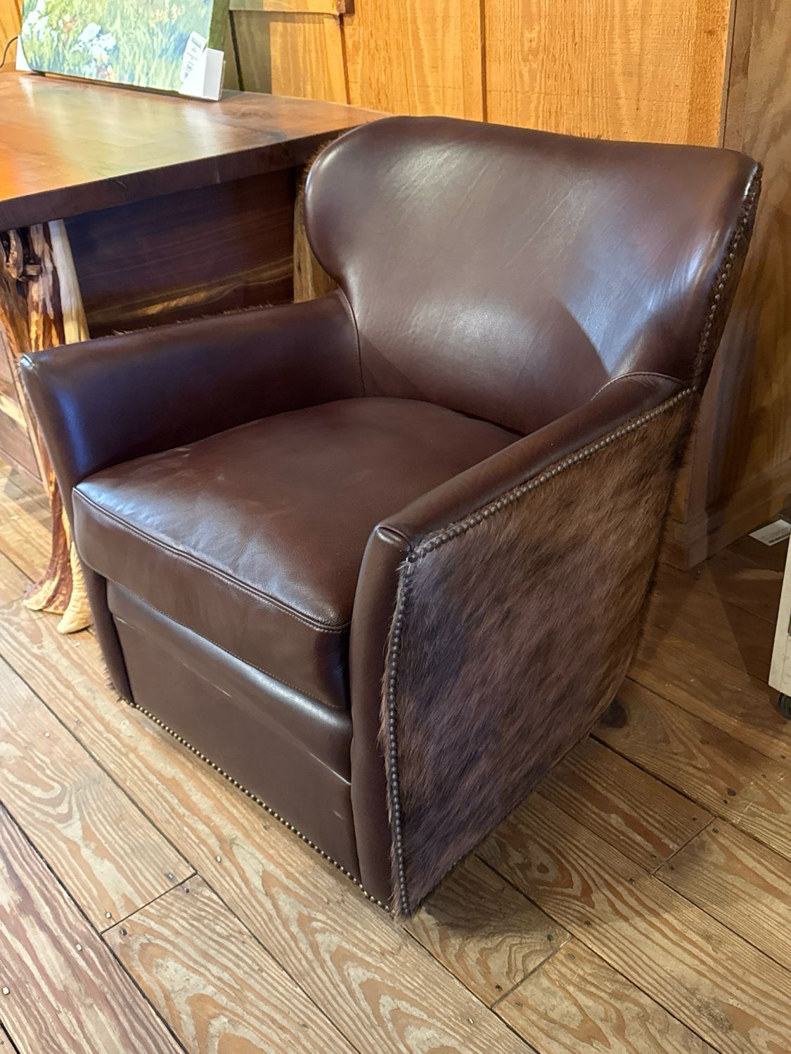 Leather Swivel Chair W Hair On Hide