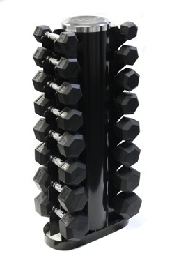 USA Rubber Hex Dumbbells &quot;8-Pair Vertical Rack&quot; Pack