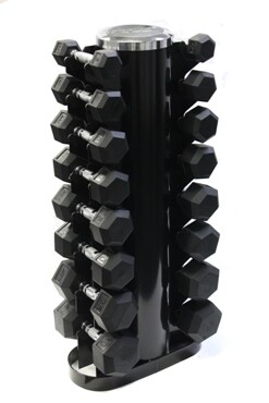 USA Rubber Hex Dumbbells "8-Pair Vertical Rack" Pack
