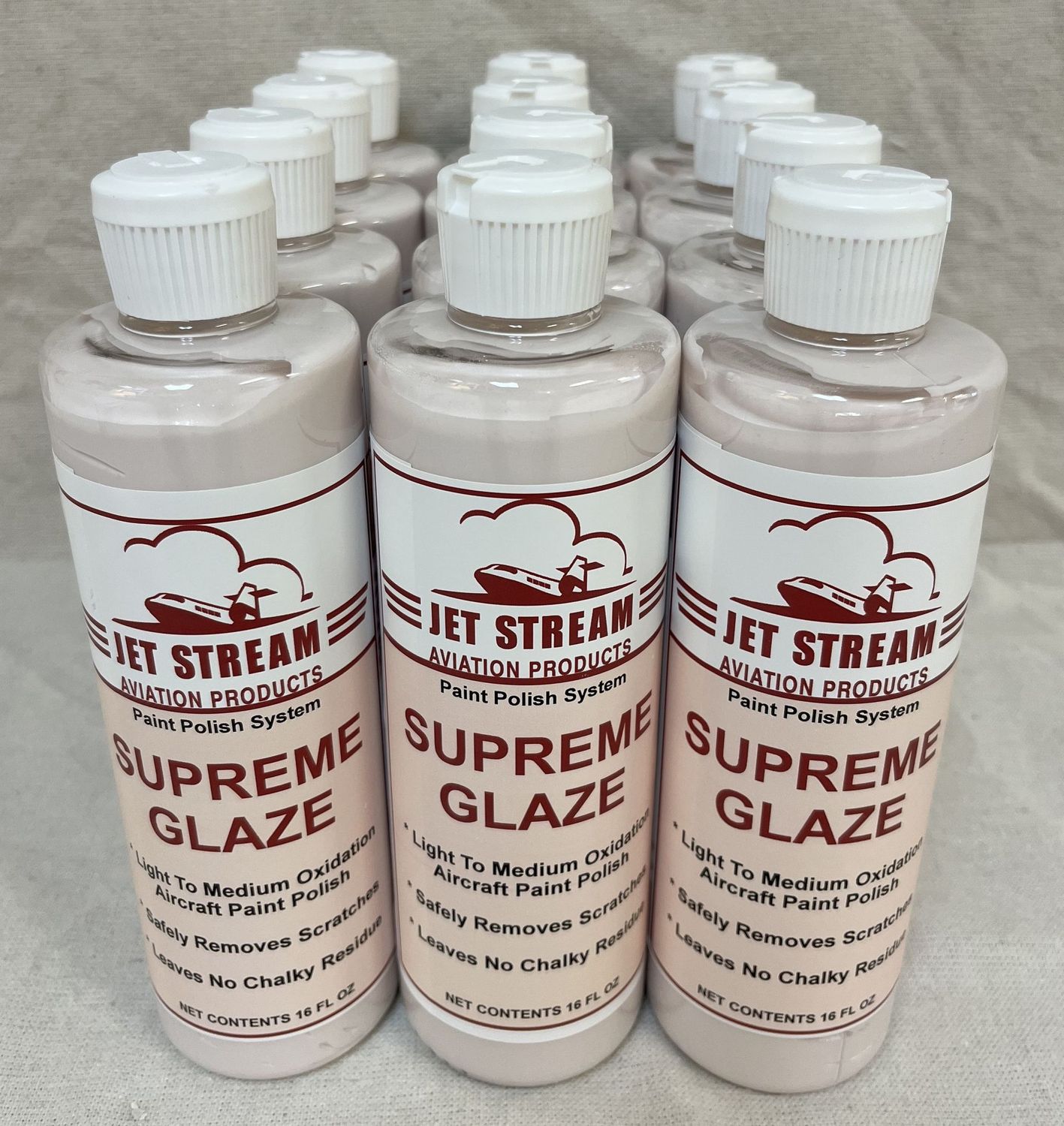 Supreme Glaze Aircraft Paste Cleaner Wax Case 12-16oz Bottles