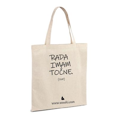 nakupovalna vrečka Woodsi, z zabavnim napisom.