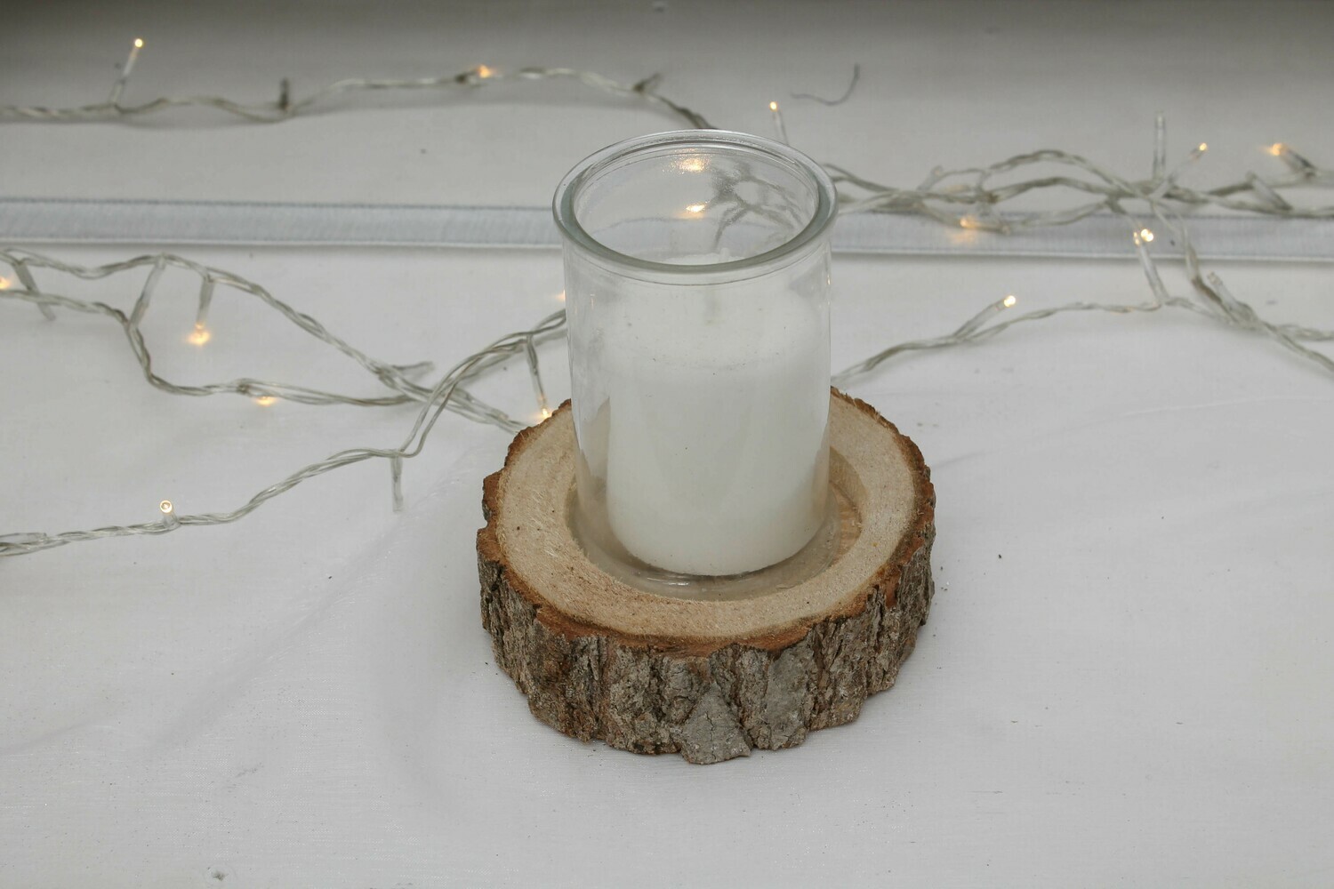 PORTACANDELE DI LEGNO + CANDELA DIAM.13 CM/H.16 CM