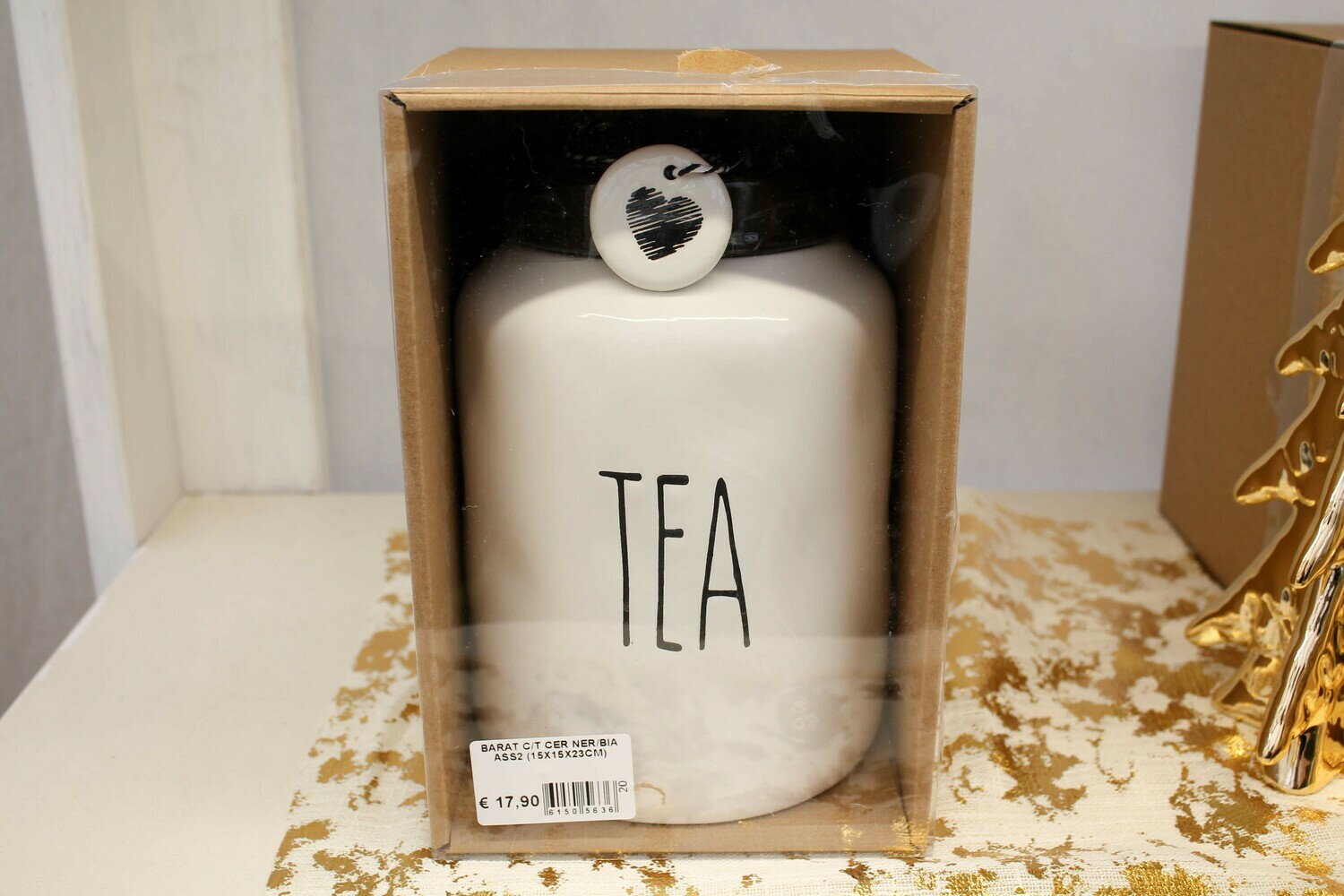 BARATTOLO TEA DI CERAMICA BIANCO/NERO H.20 CM