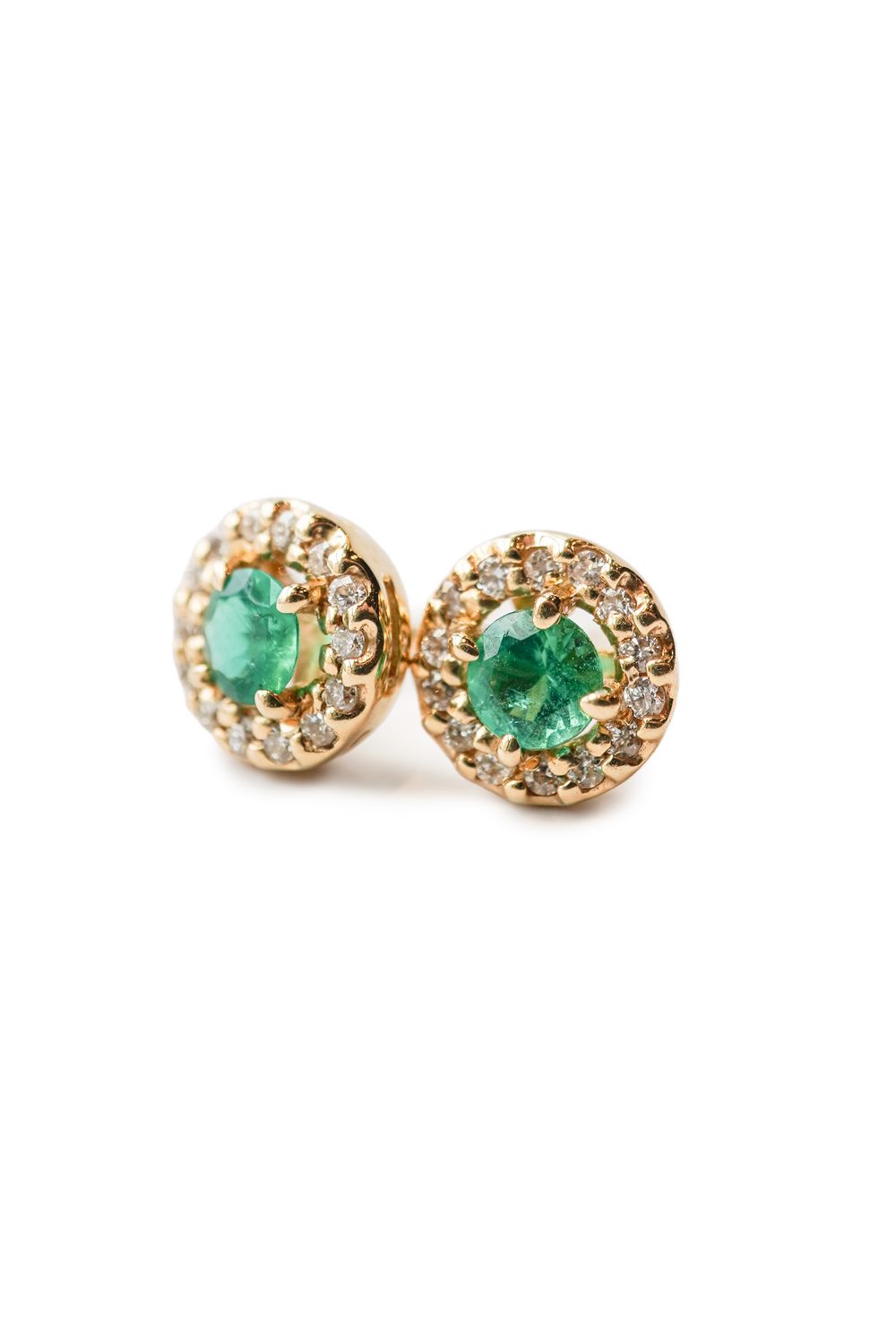 Emerald + Diamond Halo Studs