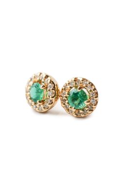 Emerald + Diamond Halo Studs