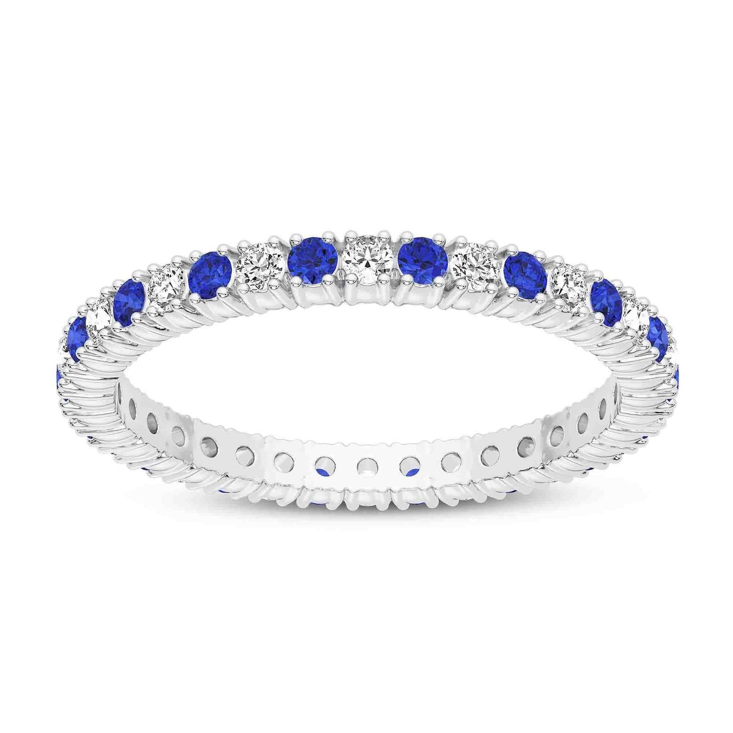 Alternating Diamond + Blue Sapphire Eternity Band