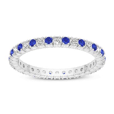 Alternating Diamond + Blue Sapphire Eternity Band