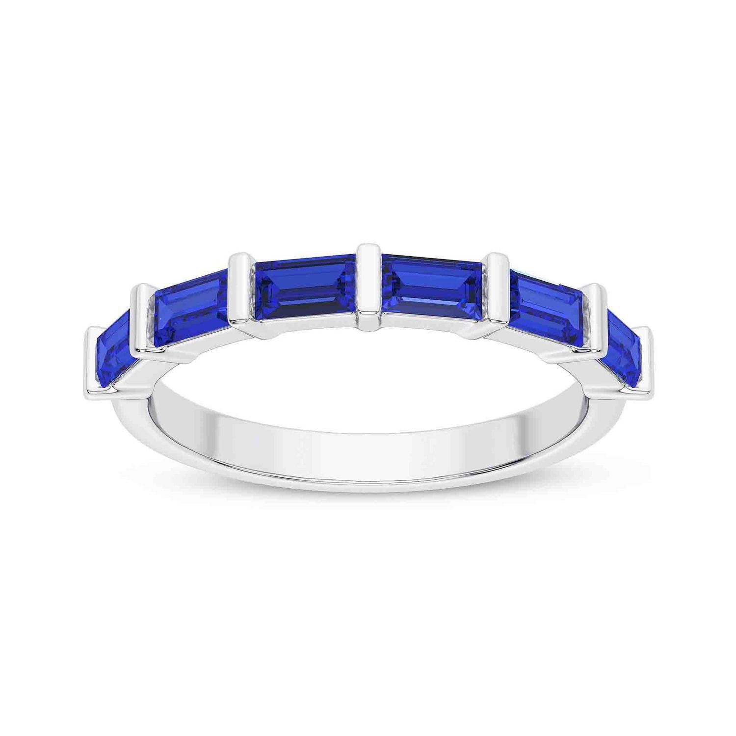 Blue Sapphire Baguettes Band, Metal: 14K White, Size: 5