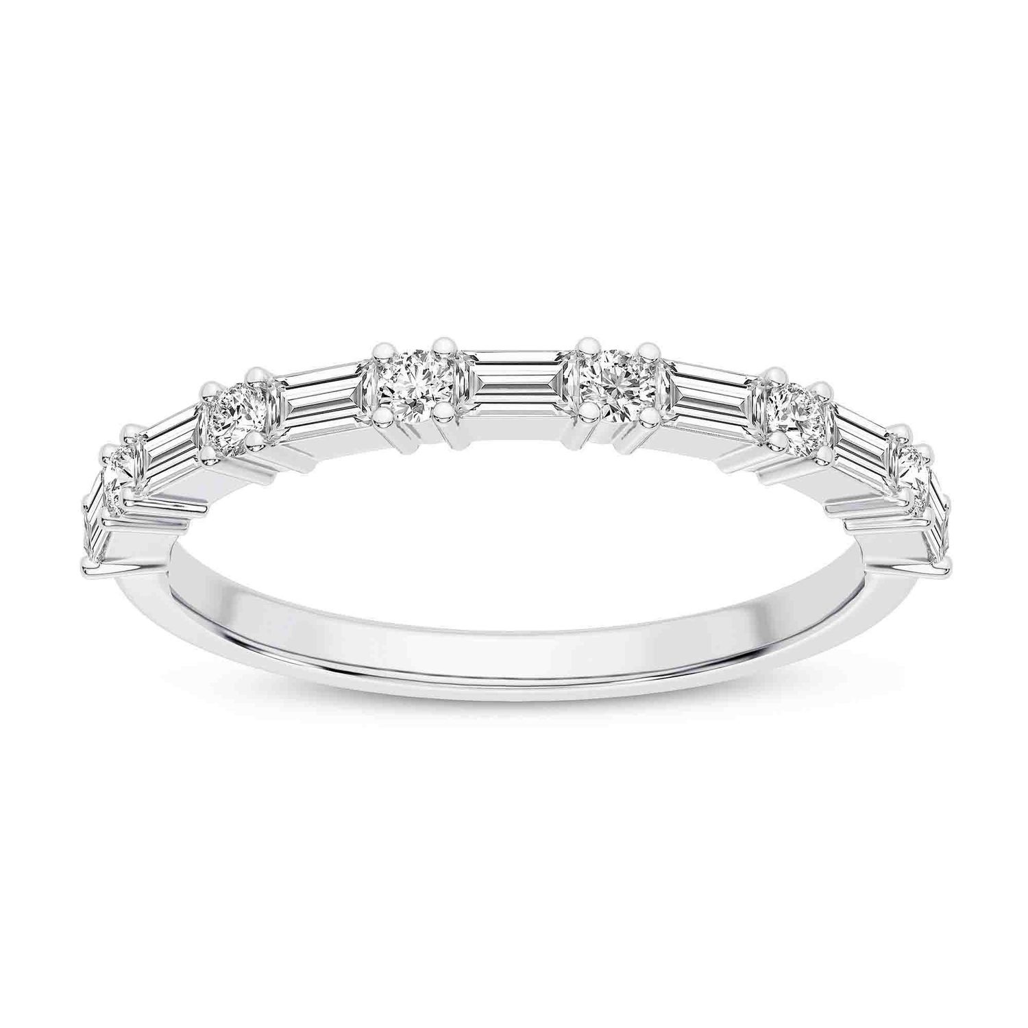Baguette and Round Diamond Alternating Band, Metal: 14K White, Size: 5