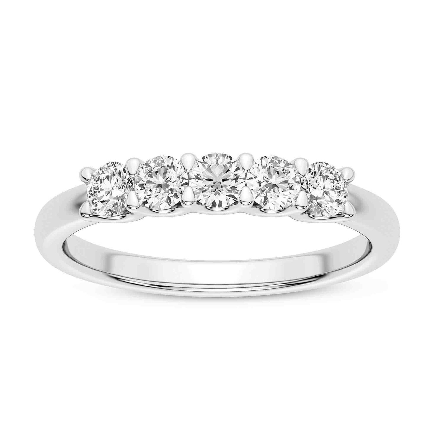 14K Five Stone Diamond Ring, Metal: 14K White, Size: 7