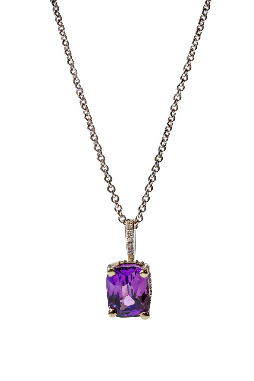 14KW Purple Sapphire + Diamond Pendant