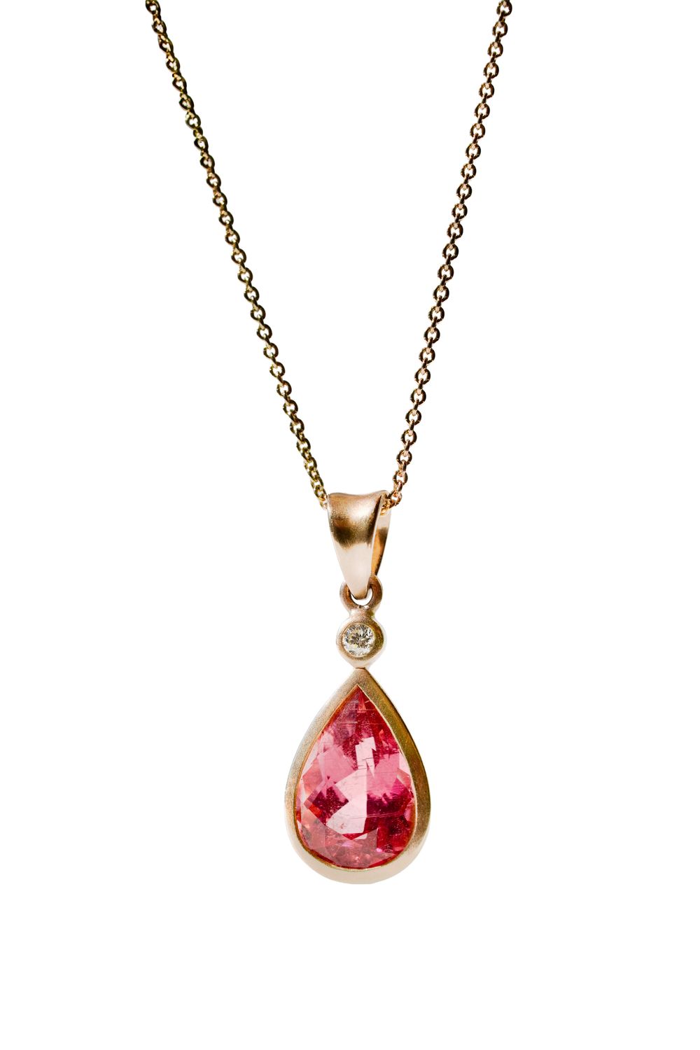 Satin Yellow Gold Pink Tourmaline Pendant