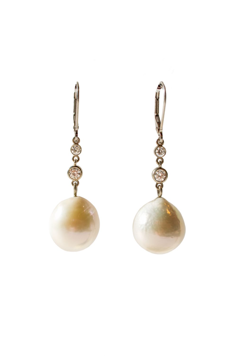 Fresh Water Pearl + Diamond Dangle Earrings