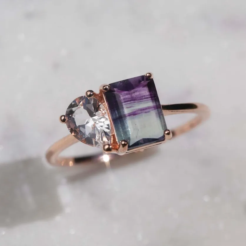 Fluorite &amp; Topaz Moi and Toi Fairy Kiss Ring Size 7