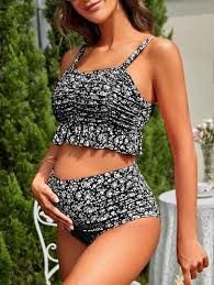 Maternity Bikini Black Flowers