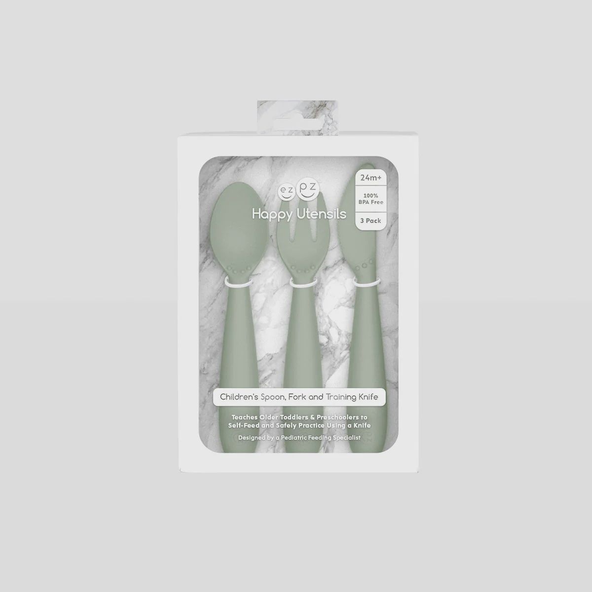 Childrens spoon, fork and training knife, Colour: Green