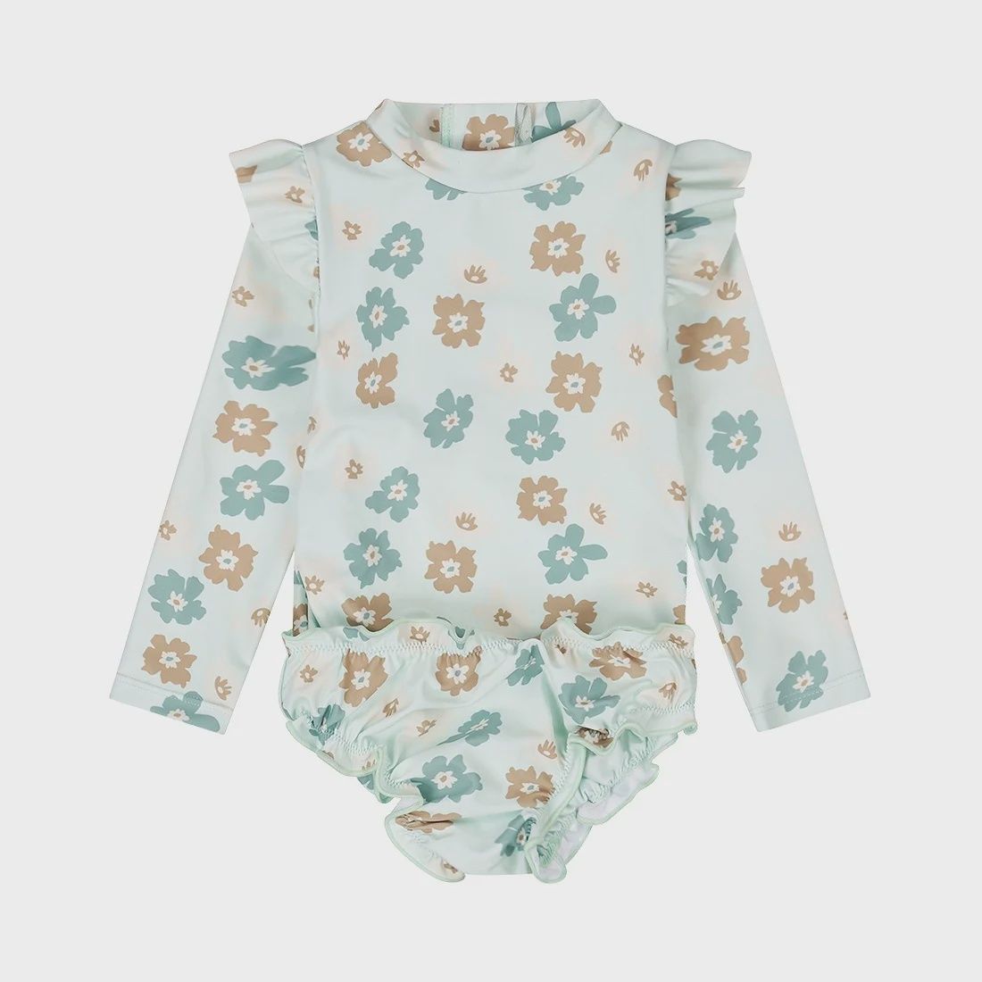 Girls' swim shirt with shorts light green flower