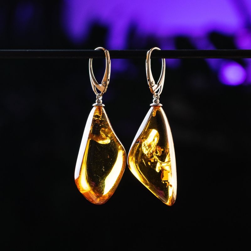 Smooth organic shape amber earrings