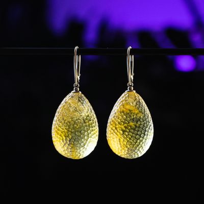 Drop shape &quot;Meteorite&quot; textured medium amber earrings