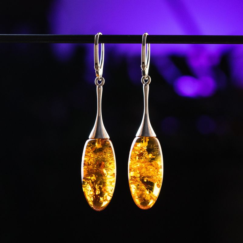 Long-stem oval shape amber earrings