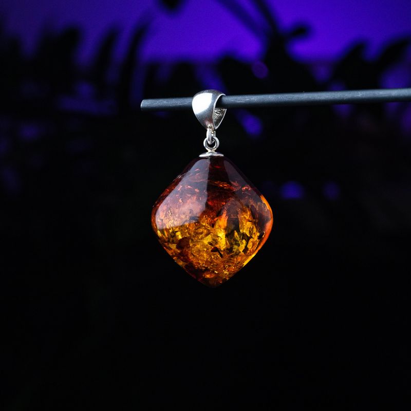 Large spindle shape classic cognac amber pendant