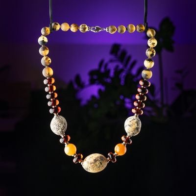 Mixed oval/round/donut amber beads necklace