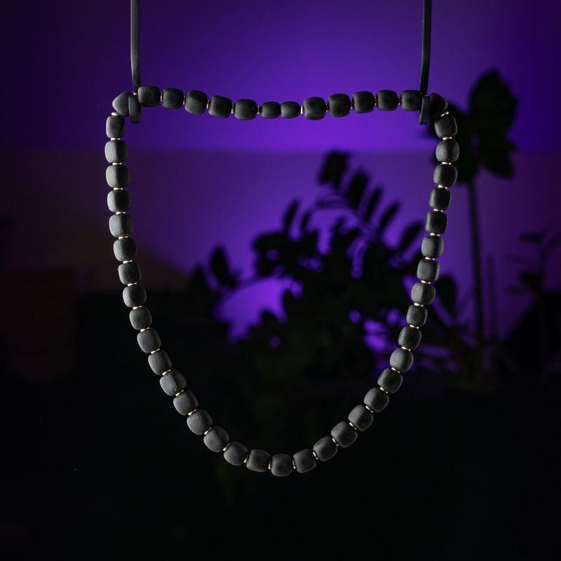 Unpolished black rounded cube shape amber beads necklace