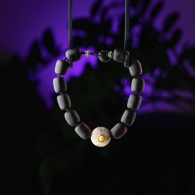 Satin cherry barrel shaped amber beads bracelet