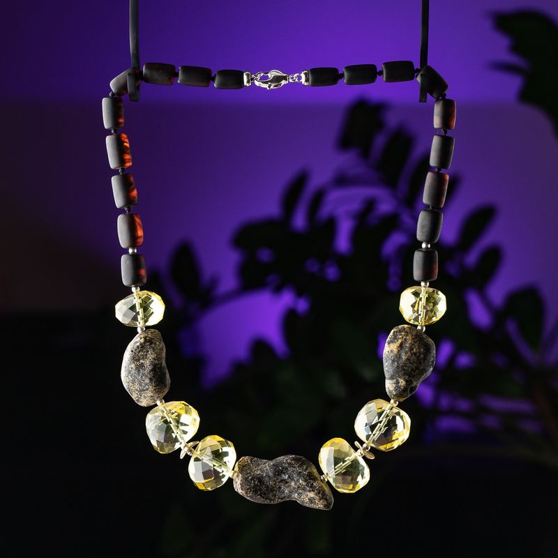 Unique premium mixed amber stones satin cherry barrel beads collar