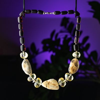 Unique premium mixed amber stones satin cherry barrel beads collar