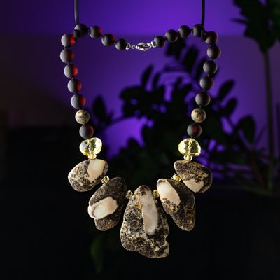 Unique premium mixed amber stones satin cherry round beads collar