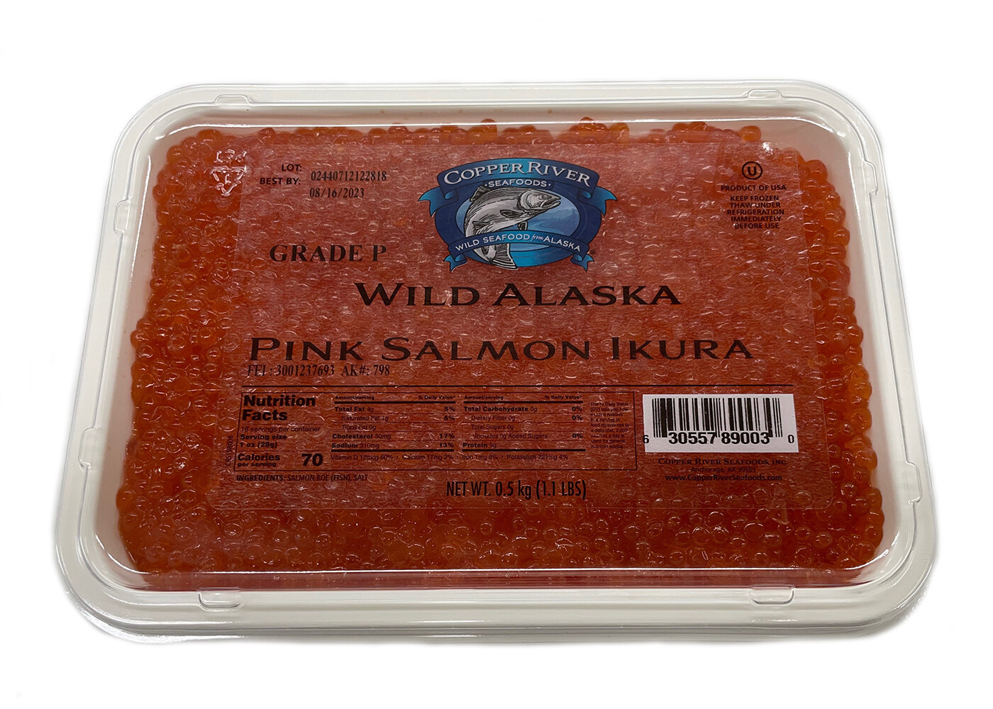 Wild Alaskan Pink Salmon Caviar Copper River Grade P 17.6 oz