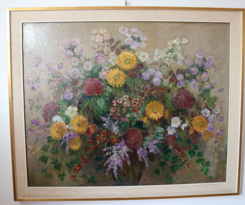 VERKOCHT Hendrika Cornelia 'Rie' De Balbian Verster-Bolderheij (1890 - 1990) bloemen schilderij
