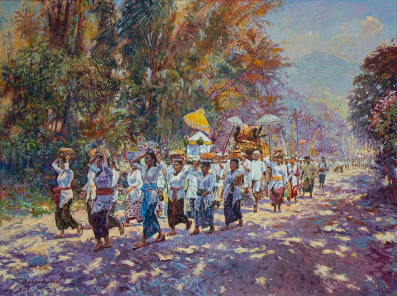 Pierre Guillaume, Flamboyant Balinese Procession, olieverf op canvas, 2015