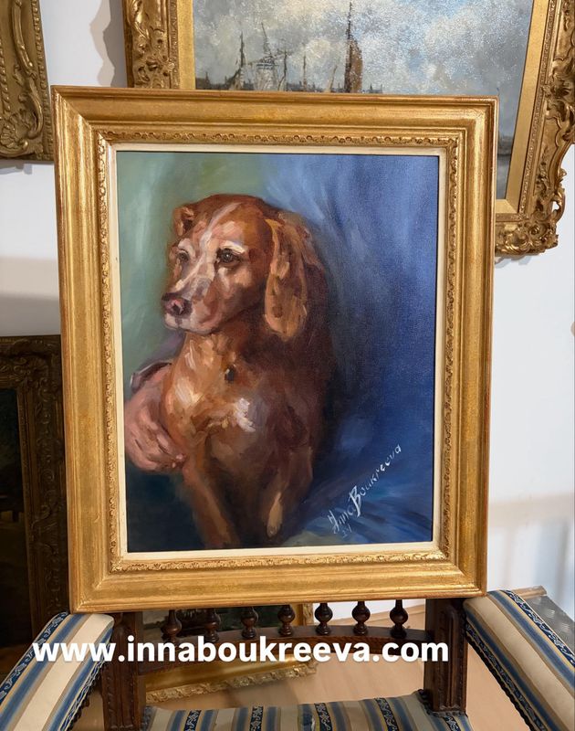 Portret hond, olieverf op linnen, Inna Boukreeva